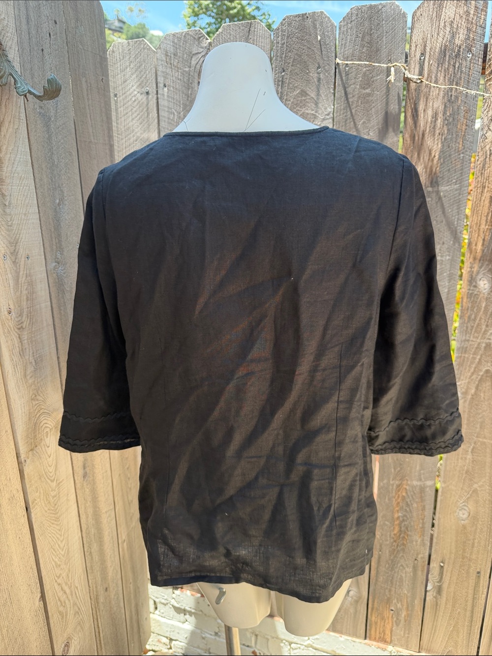 Anne Fontaine Peasant Blouse Top Linen Black V-Neck Tie Back Charlette 46 - Picture 4 of 10